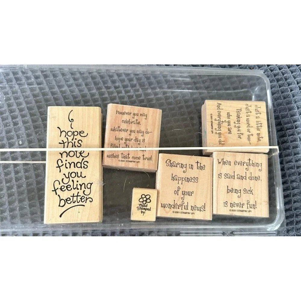 2001 Stampin Up! 6 Block Stamping Kit VTG Get Well Sharing Happiness Etc.